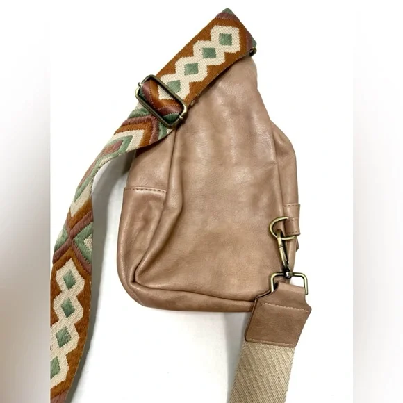 Anthropologie Tan Liberty Sling Bag with Patterned Strap - Picture 3 of 5
